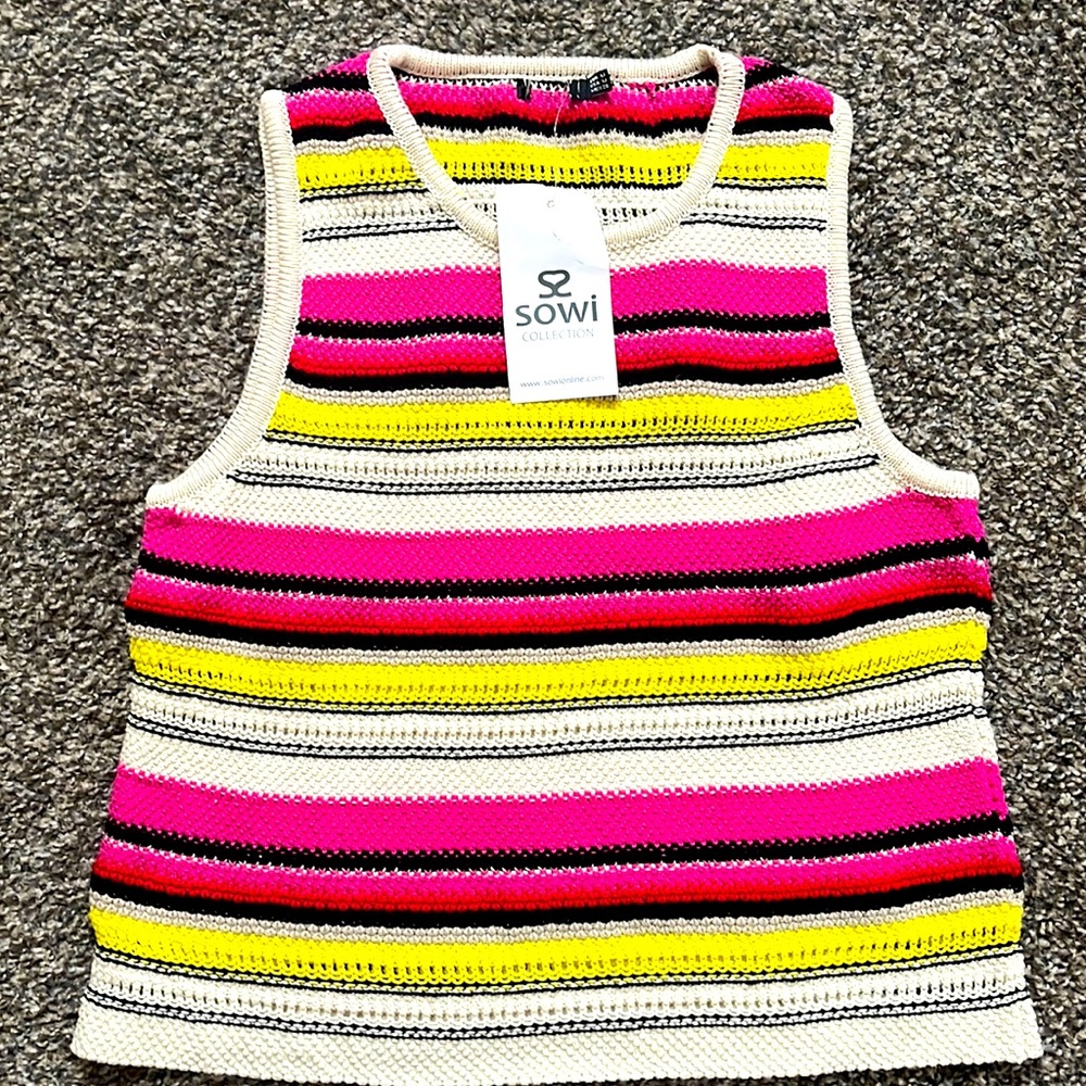 Colorful top, brand new. Says Medium but is actually like a Small
